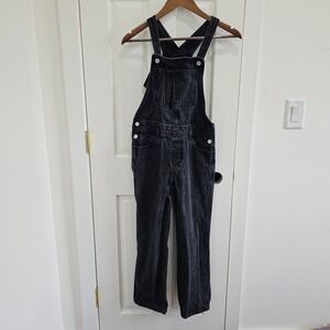 Old Navy Kids Black Denim Overalls Size L 10-12 Adjustable Straps Dark Wash